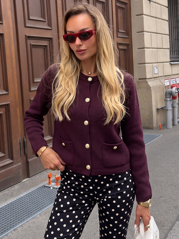 Crop Cardigan Vintage - HH Vintage Women Solid Slim Pockets