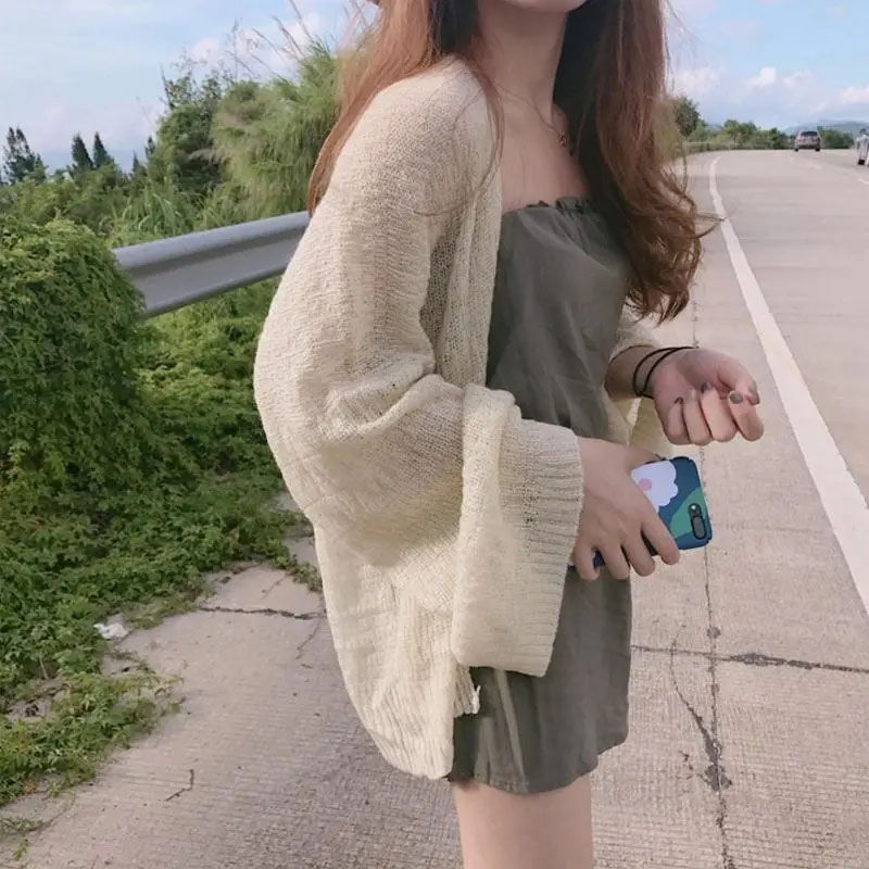 Crop Cardigan Vintage - Spring Autumn Sheer Knit Cardigan for