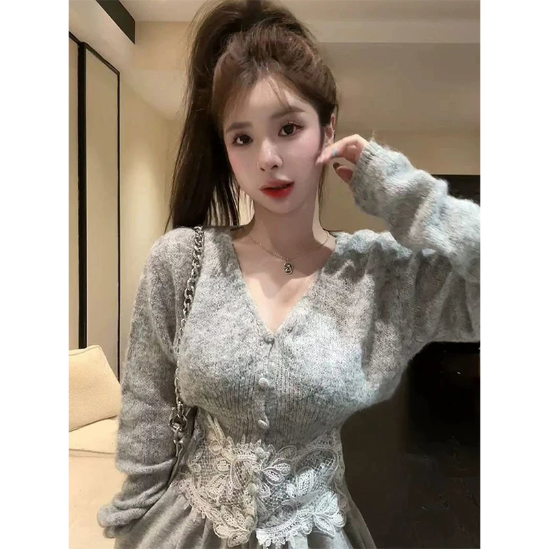 Crop Cardigan Vintage - Cropped Lace Knitted Cardigan Women Elegant