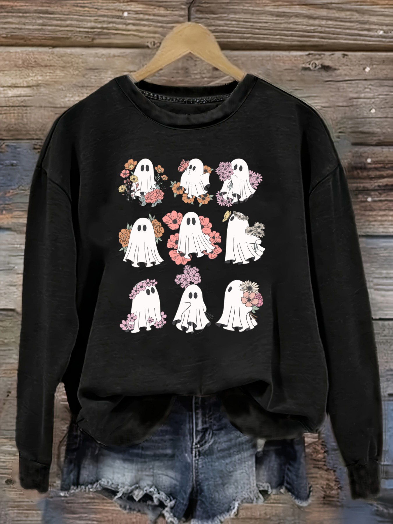 Printed Floral Shirt - Women's Casual Long Sleeve Crew Neck