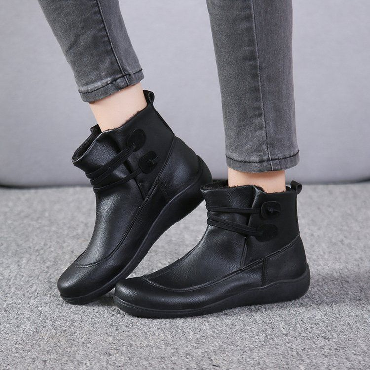 Women Vintage Round Toe PU Lea - Vintage Fashion Mens 评论和价格