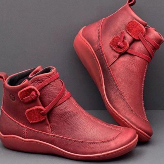 Women Vintage Round Toe PU Lea - Vintage Fashion Mens 评论和价格