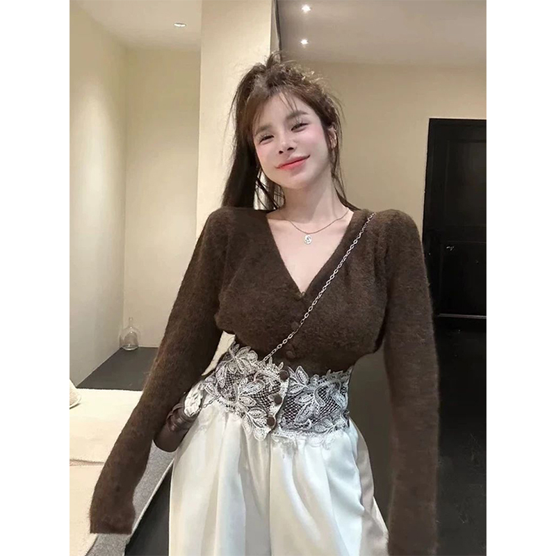 Cropped Lace Knitted Cardigan  - Crop Cardigan Vintage 评论和价格