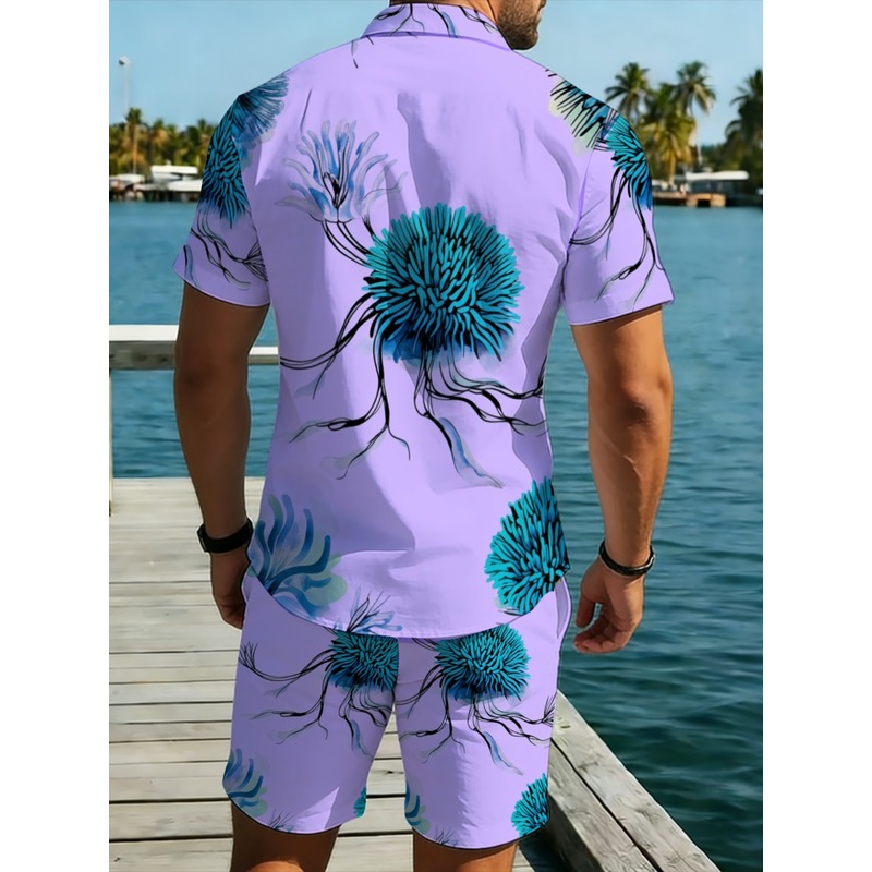 Men's Hawaiian Shirt Shorts Se - Printed Floral Shirt 评论和价格