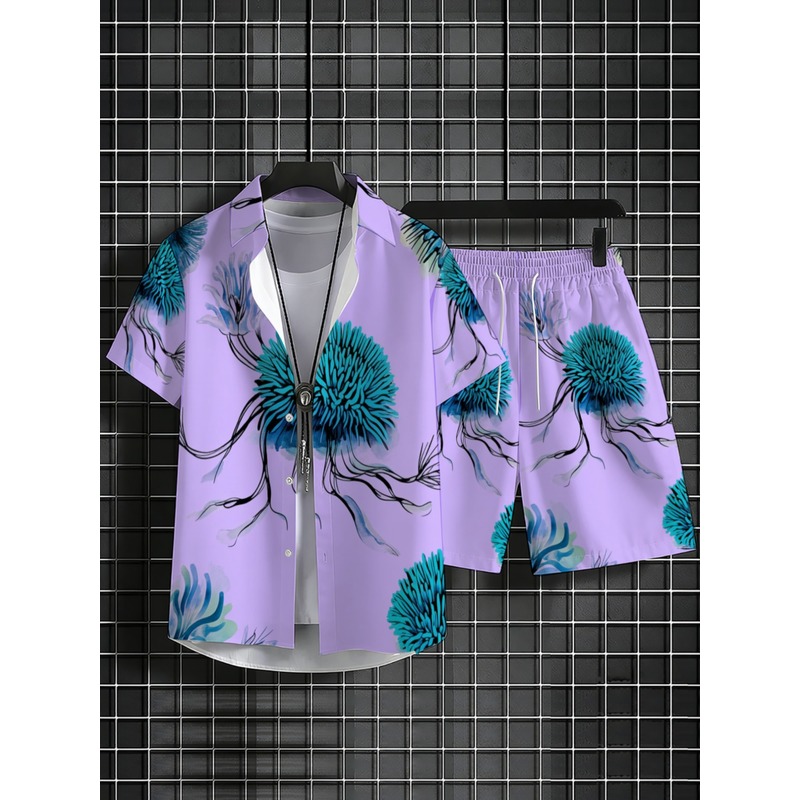 Men's Hawaiian Shirt Shorts Se - Printed Floral Shirt 评论和价格