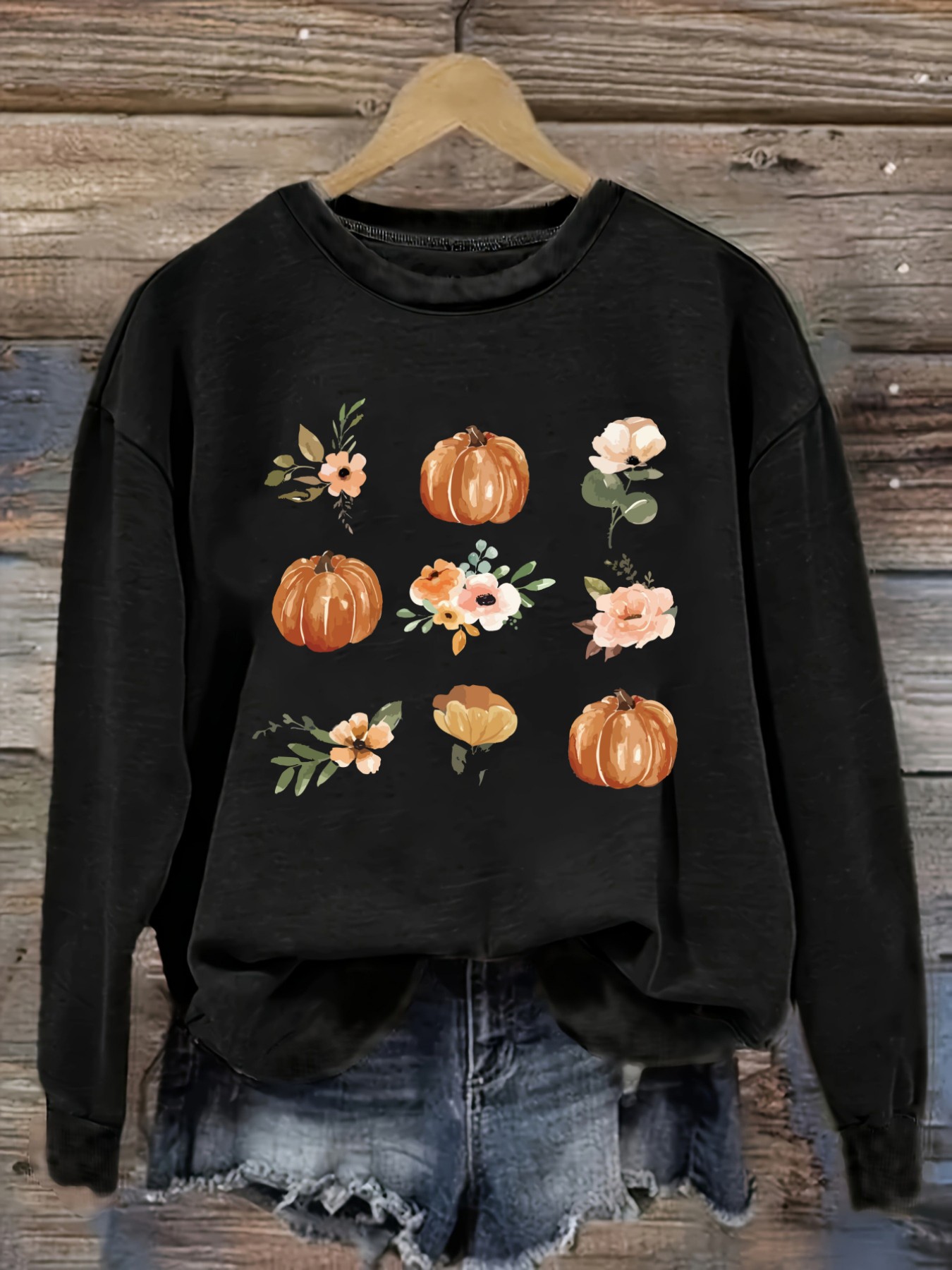 Women's Casual Long Sleeve Cre - Printed Floral Shirt 评论和价格