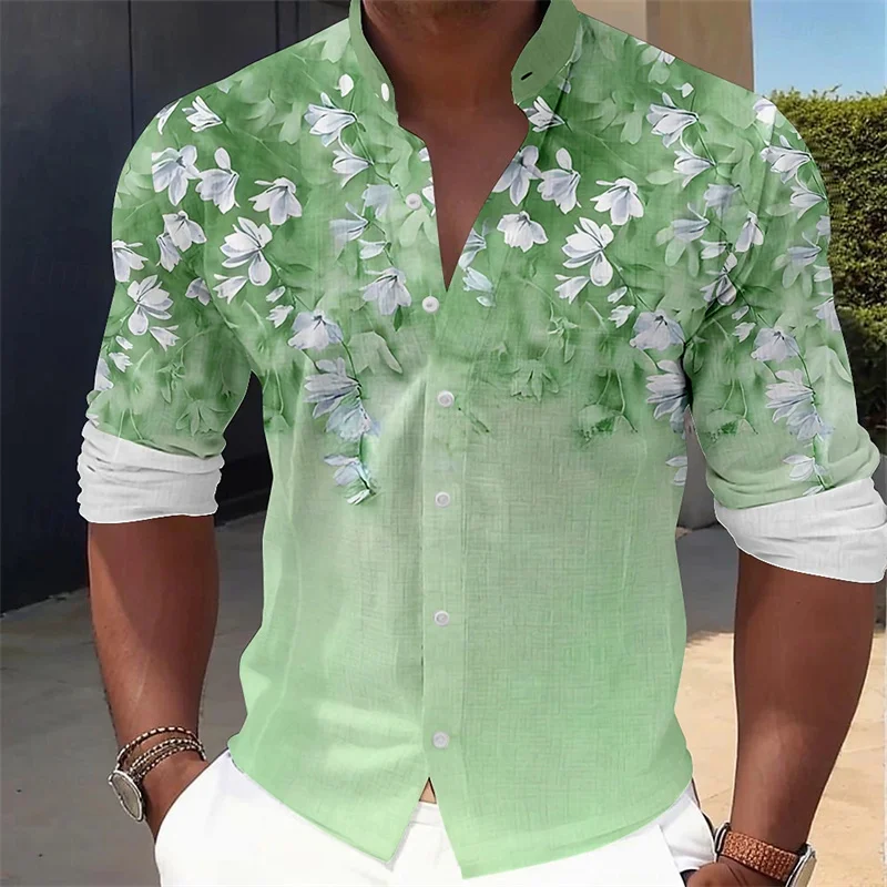 Men's Floral Print Long-Sleeve - Printed Floral Shirt 评论和价格