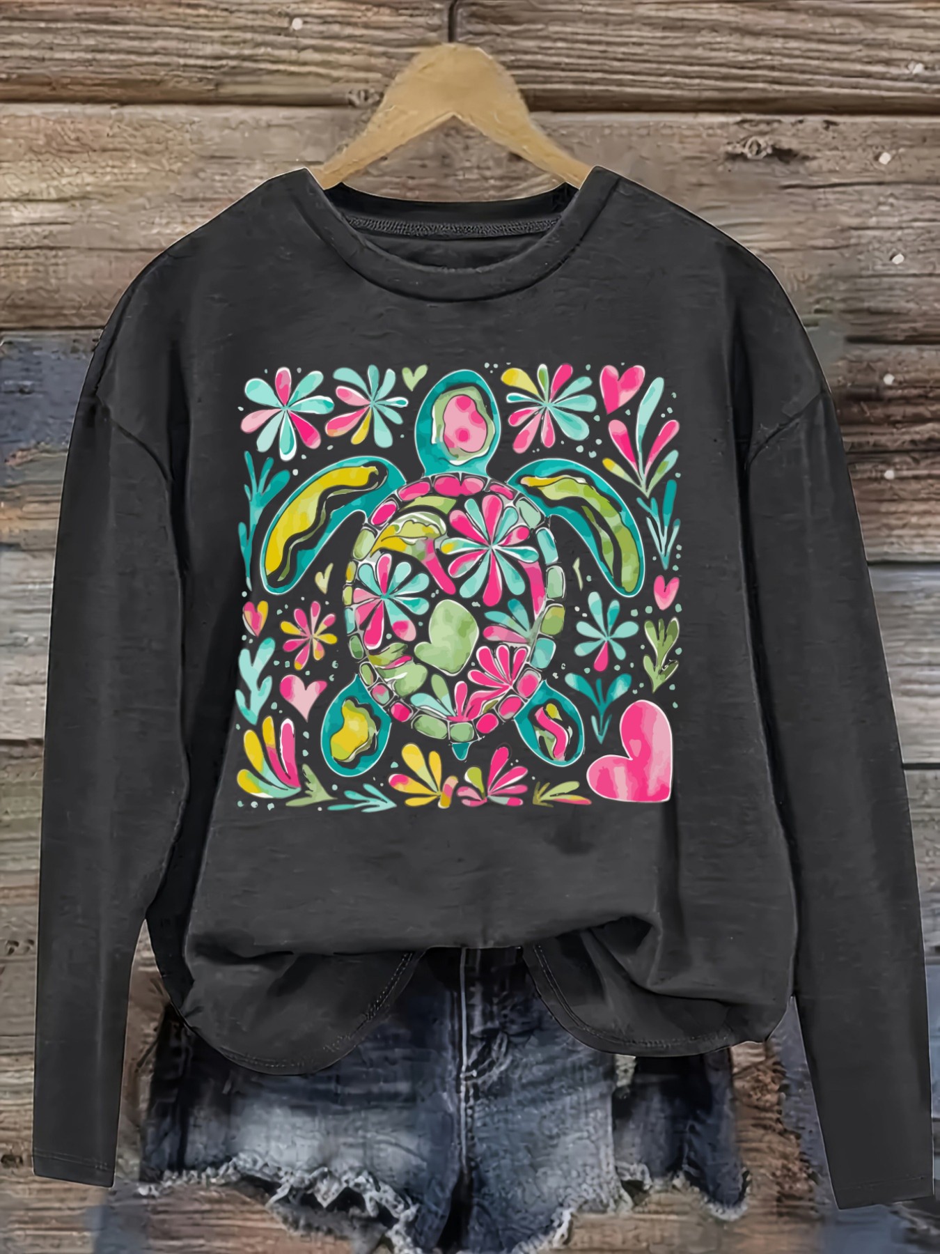 Women's Casual Long Sleeve Cre - Printed Floral Shirt 评论和价格