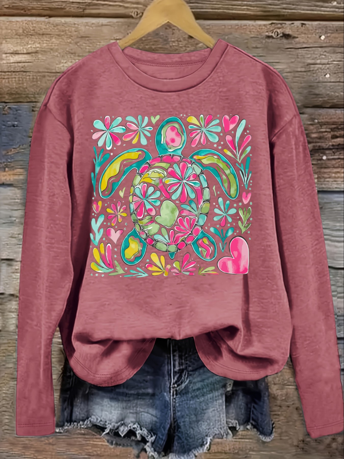 Women's Casual Long Sleeve Cre - Printed Floral Shirt 评论和价格
