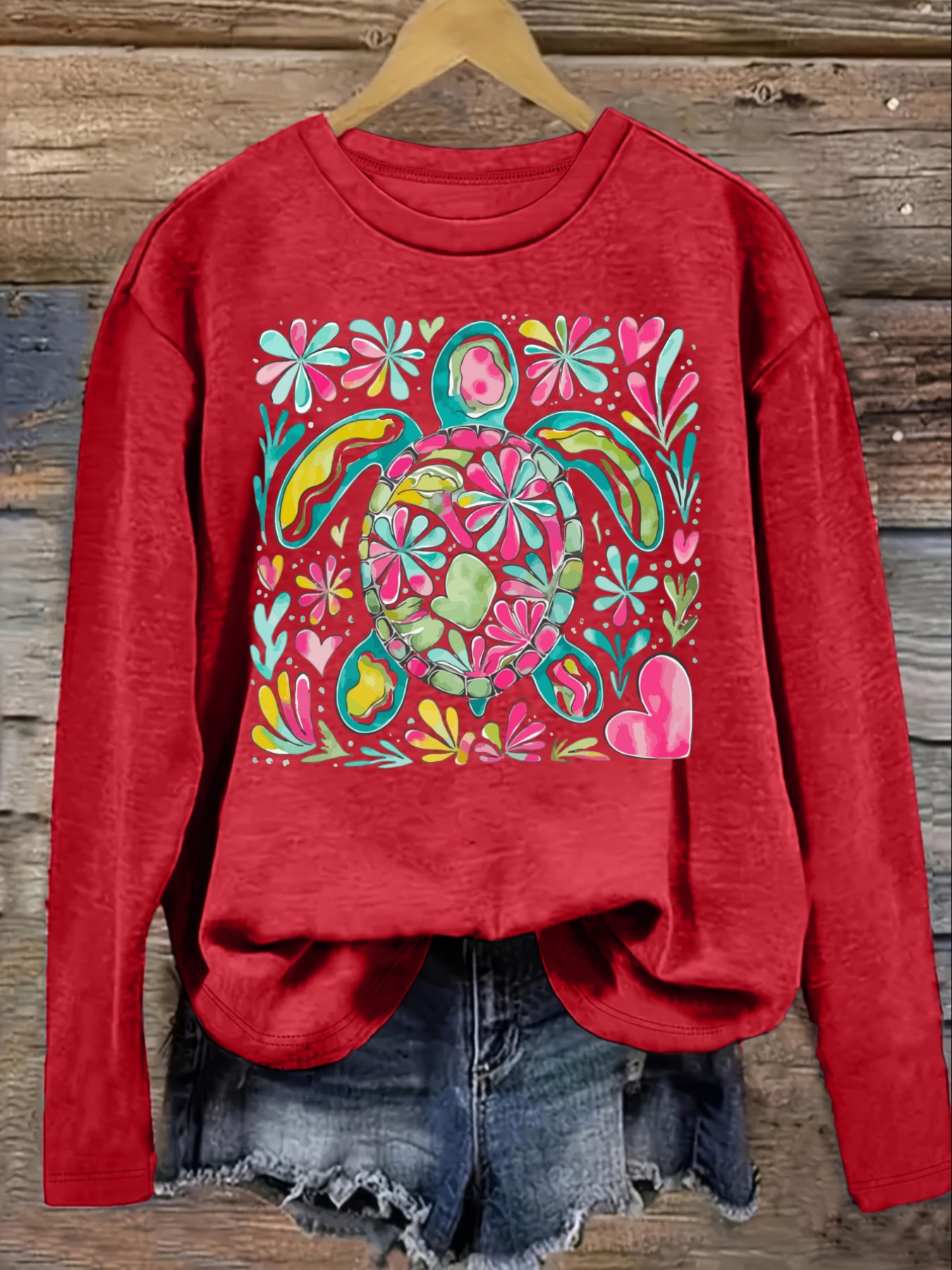 Women's Casual Long Sleeve Cre - Printed Floral Shirt 评论和价格