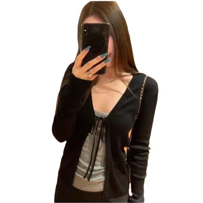 Women's Knitting Thin Long Sle - Crop Cardigan Vintage 评论和价格