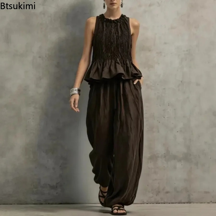 Simple Ruffle Hem Sleeveless T - Retro Track Pant 评论和价格