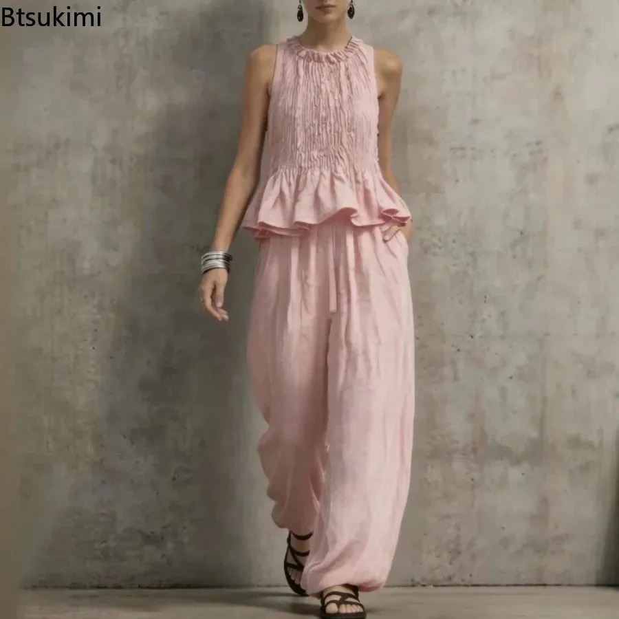 Simple Ruffle Hem Sleeveless T - Retro Track Pant 评论和价格