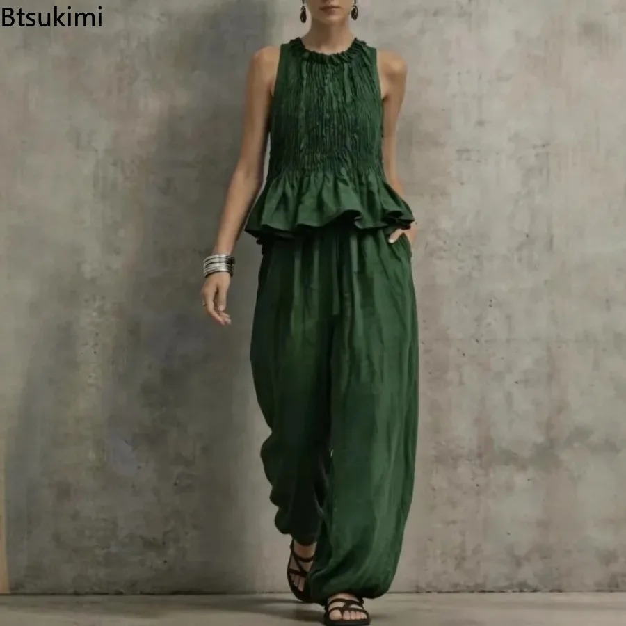 Simple Ruffle Hem Sleeveless T - Retro Track Pant 评论和价格