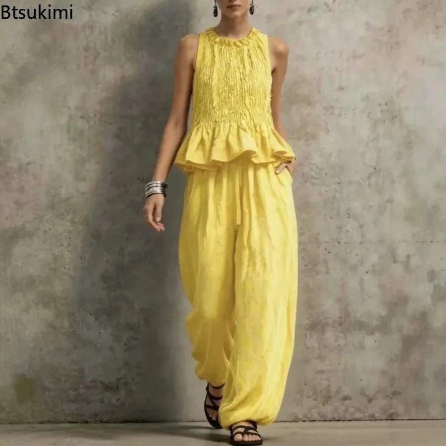 Simple Ruffle Hem Sleeveless T - Retro Track Pant 评论和价格