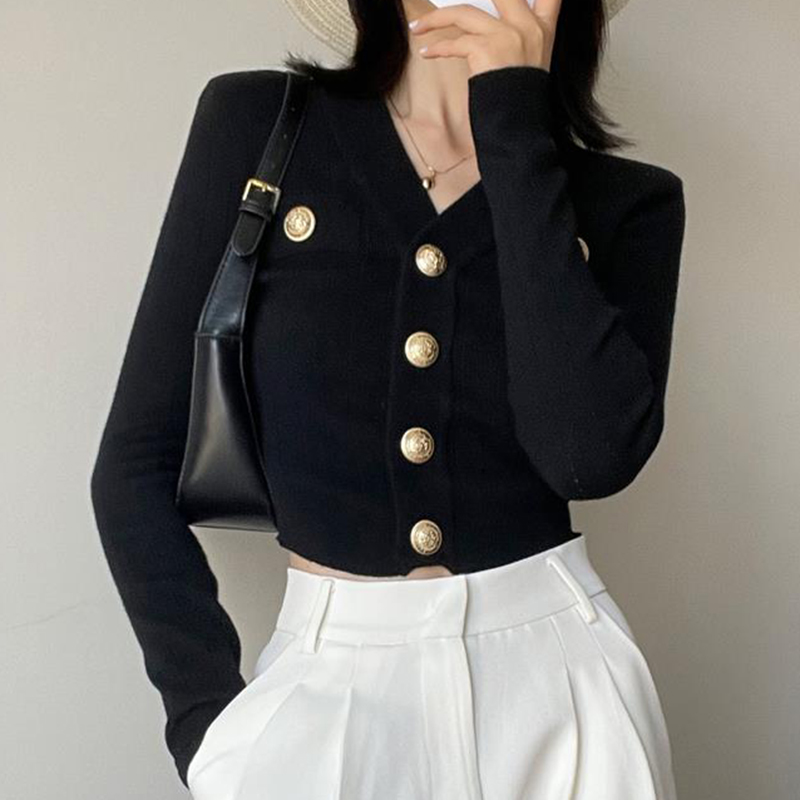 Gold Button Front Knit Cardiga - Crop Cardigan Vintage 评论和价格