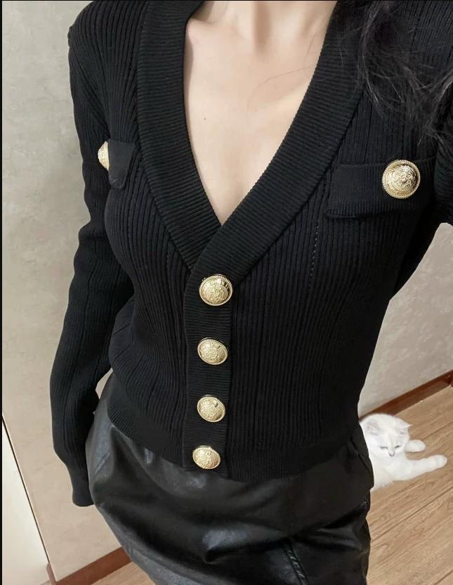 Gold Button Front Knit Cardiga - Crop Cardigan Vintage 评论和价格