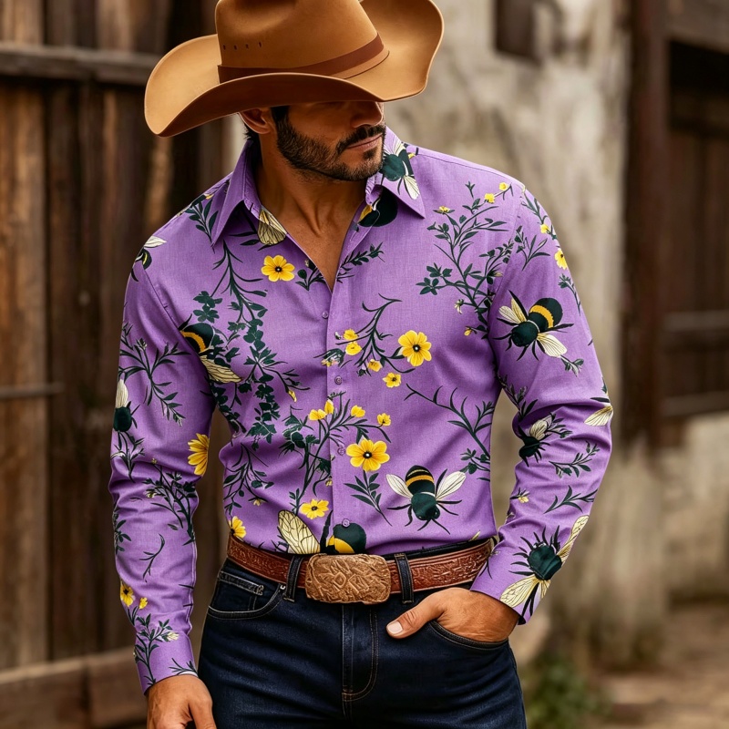 Men's Floral Print Long-Sleeve - Printed Floral Shirt 评论和价格