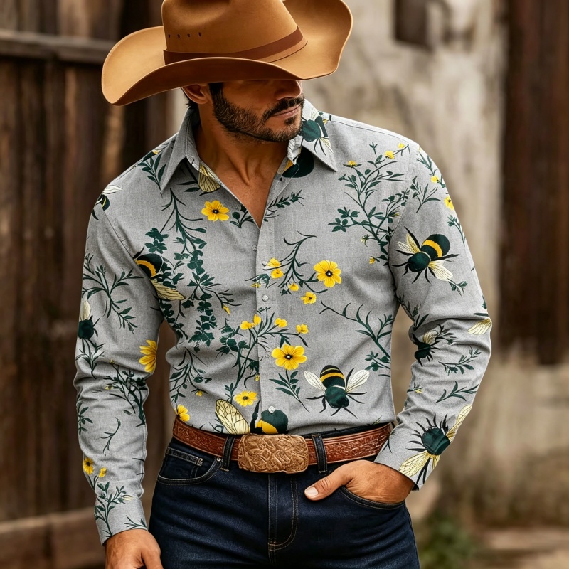 Men's Floral Print Long-Sleeve - Printed Floral Shirt 评论和价格