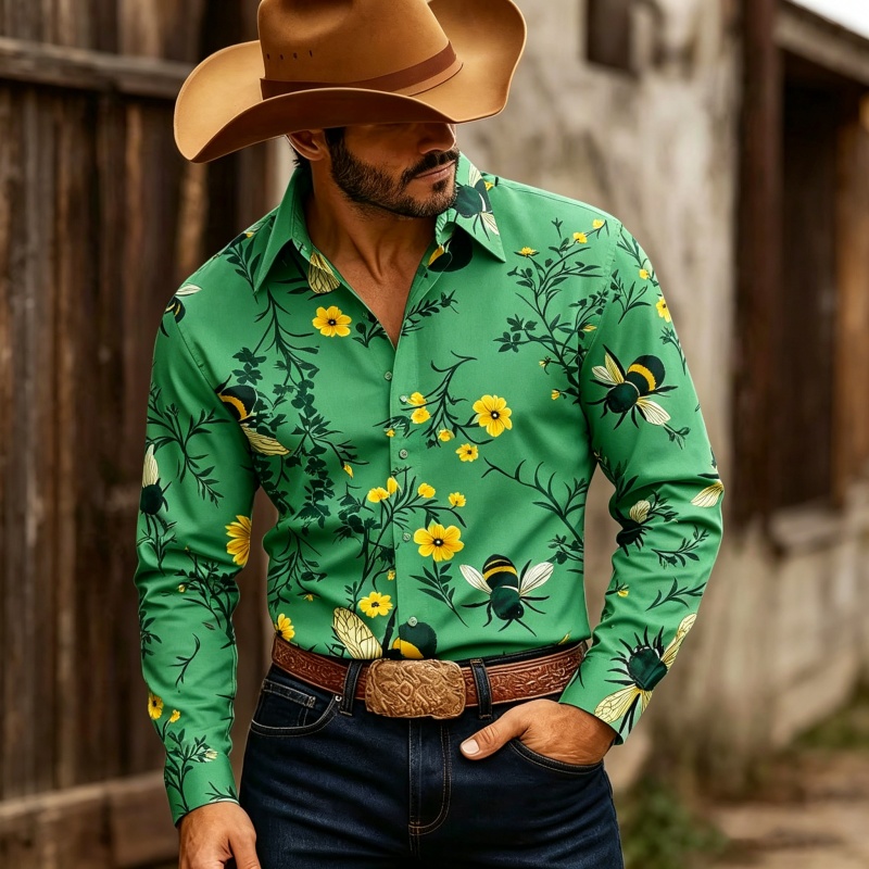 Men's Floral Print Long-Sleeve - Printed Floral Shirt 评论和价格