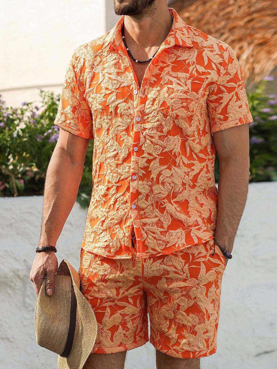 Genlund Men's Burnt Orange Sum - Printed Floral Shirt 评论和价格